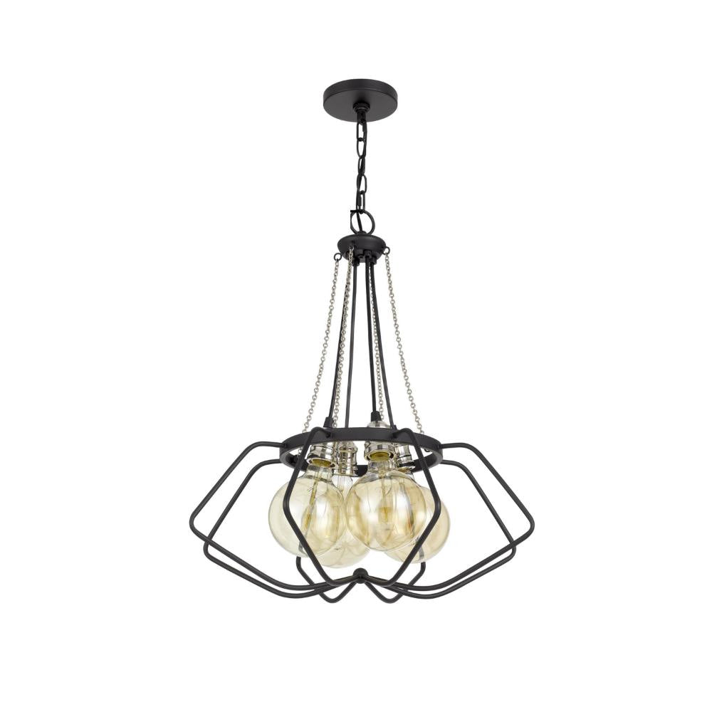 Lima 22 Inch Chandelier w 4 Light Bulbs Black Metal Cage Design BM323998