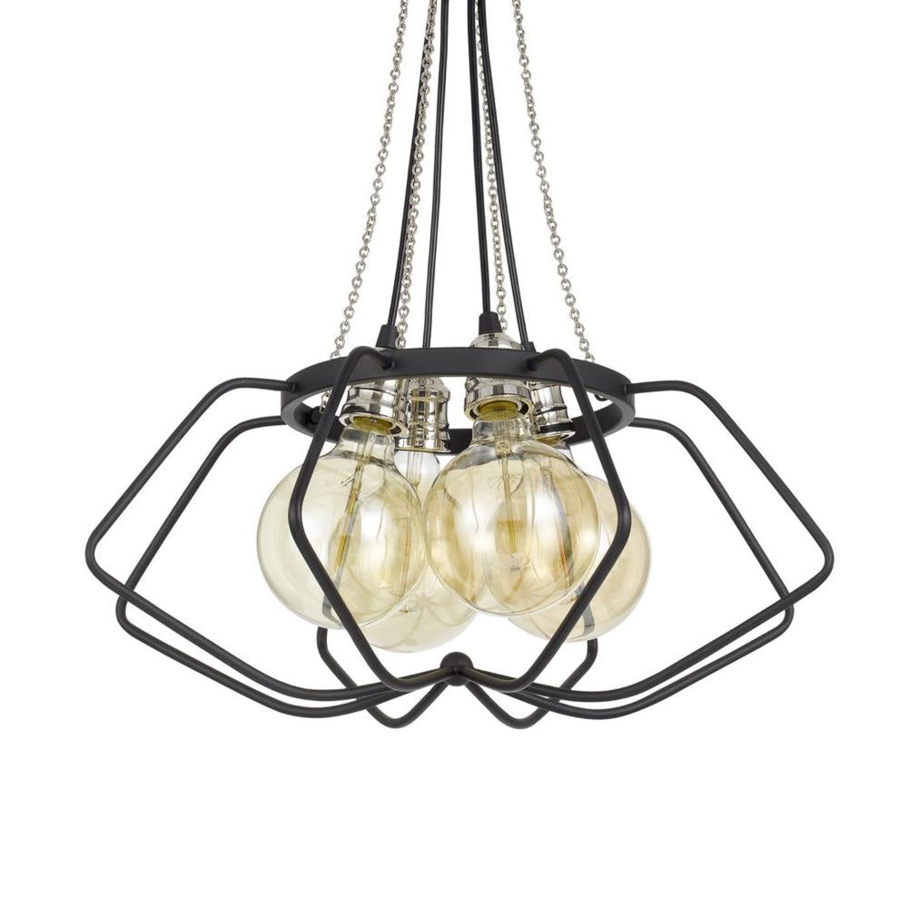 Lima 22 Inch Chandelier w 4 Light Bulbs Black Metal Cage Design BM323998