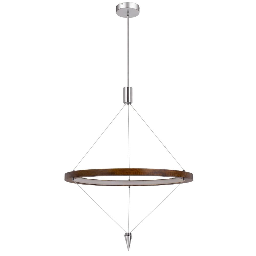 Erbo 11 Inch Pendant Light Fixture, Dimmable LED, Pine Wood and Chrome