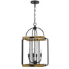 Rio 16 Inch Chandelier w Upturned Lights and Canopy, Wood, Black Metal