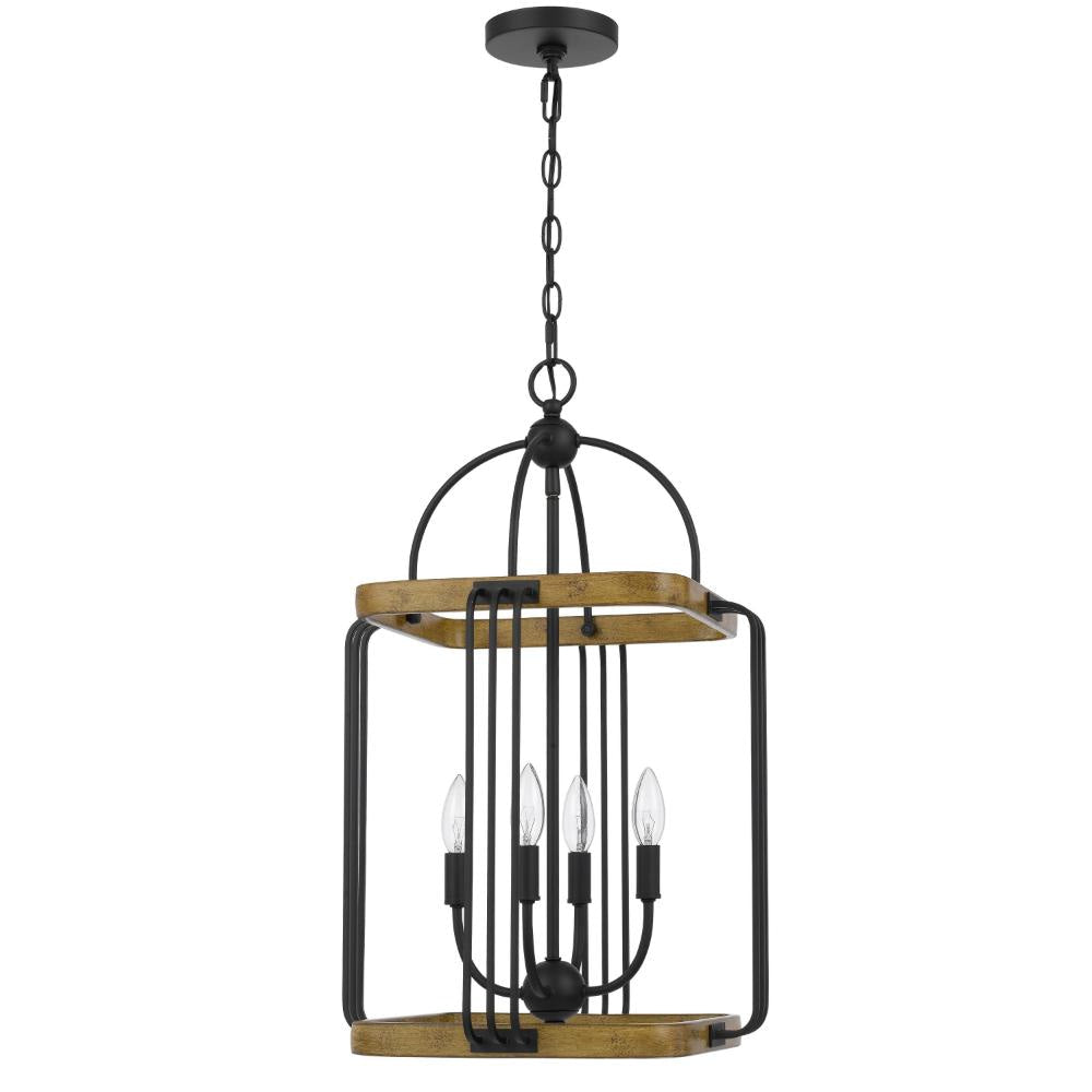 Rio 16 Inch Chandelier w Upturned Lights and Canopy, Wood, Black Metal