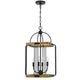 Rio 16 Inch Chandelier w Upturned Lights and Canopy, Wood, Black Metal