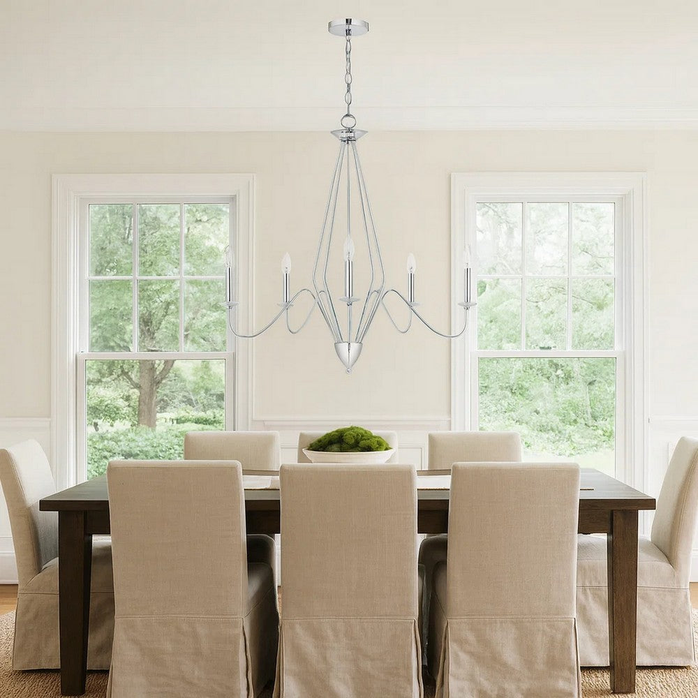 Wehy 30 Inch Chandelier w Canopy, Chrome Metal, Candelabra Design