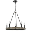 Stomy 23 Inch Chandelier, Brown Wood Wheel Design, Black Metal Chain