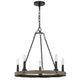 Stomy 23 Inch Chandelier, Brown Wood Wheel Design, Black Metal Chain