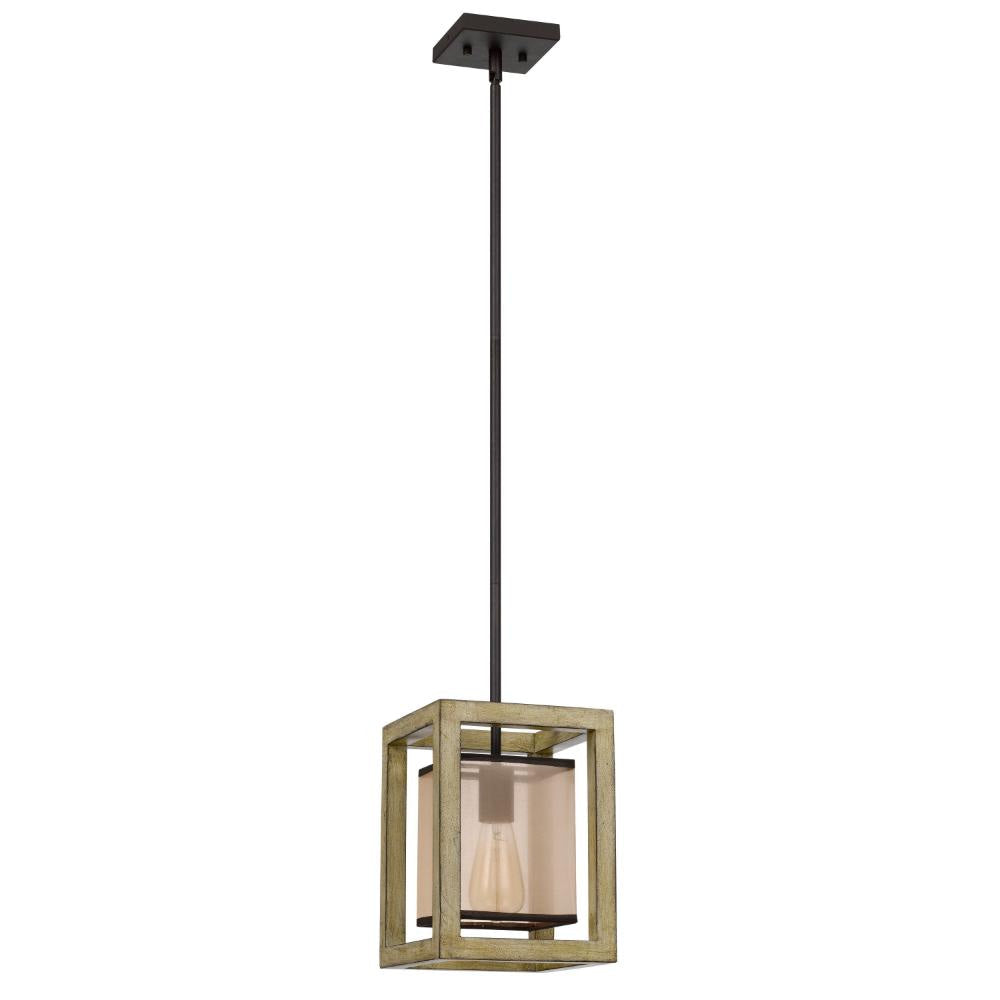 Acia 8 Inch Pendant Light Rustic Brown Organza Shade Wood Metal BM324004