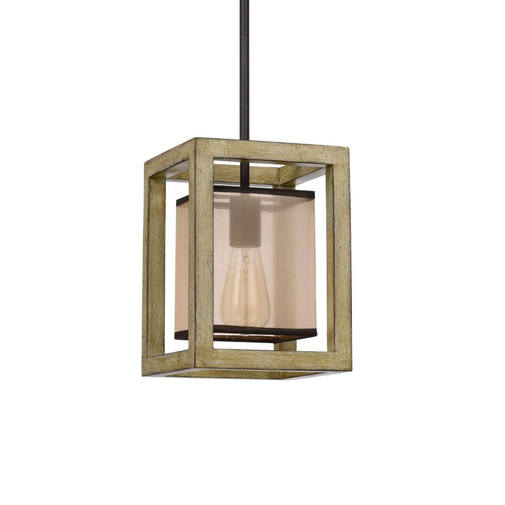 Acia 8 Inch Pendant Light Rustic Brown Organza Shade Wood Metal BM324004
