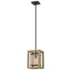 Acia 8 Inch Pendant Light, Rustic Brown Organza Shade, Wood, Metal