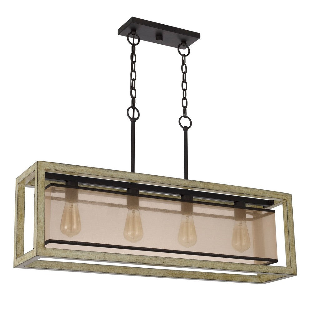 Acia 36 Inch Chandelier Rectangular Organza Shade Wood Metal BM324006