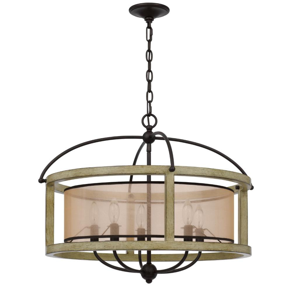 Acia 26 Inch Chandelier Classic Round Organza Shade Wood Metal BM324007