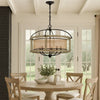 Acia 26 Inch Chandelier, Classic Round Organza Shade Wood, Metal