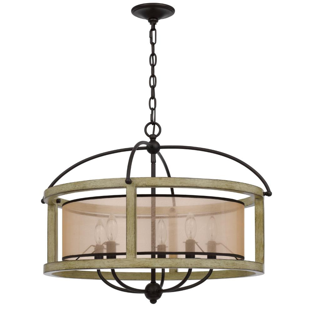 Acia 26 Inch Chandelier, Classic Round Organza Shade Wood, Metal