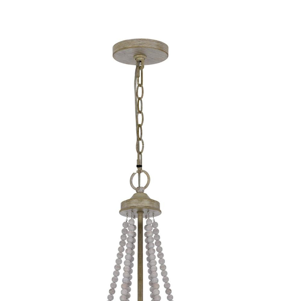 Maci 28 Inch Chandelier White Beaded Candelabra Design Brown Wood BM324009