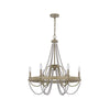 Maci 28 Inch Chandelier, White Beaded Candelabra Design, Brown Wood