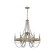 Maci 28 Inch Chandelier, White Beaded Candelabra Design, Brown Wood