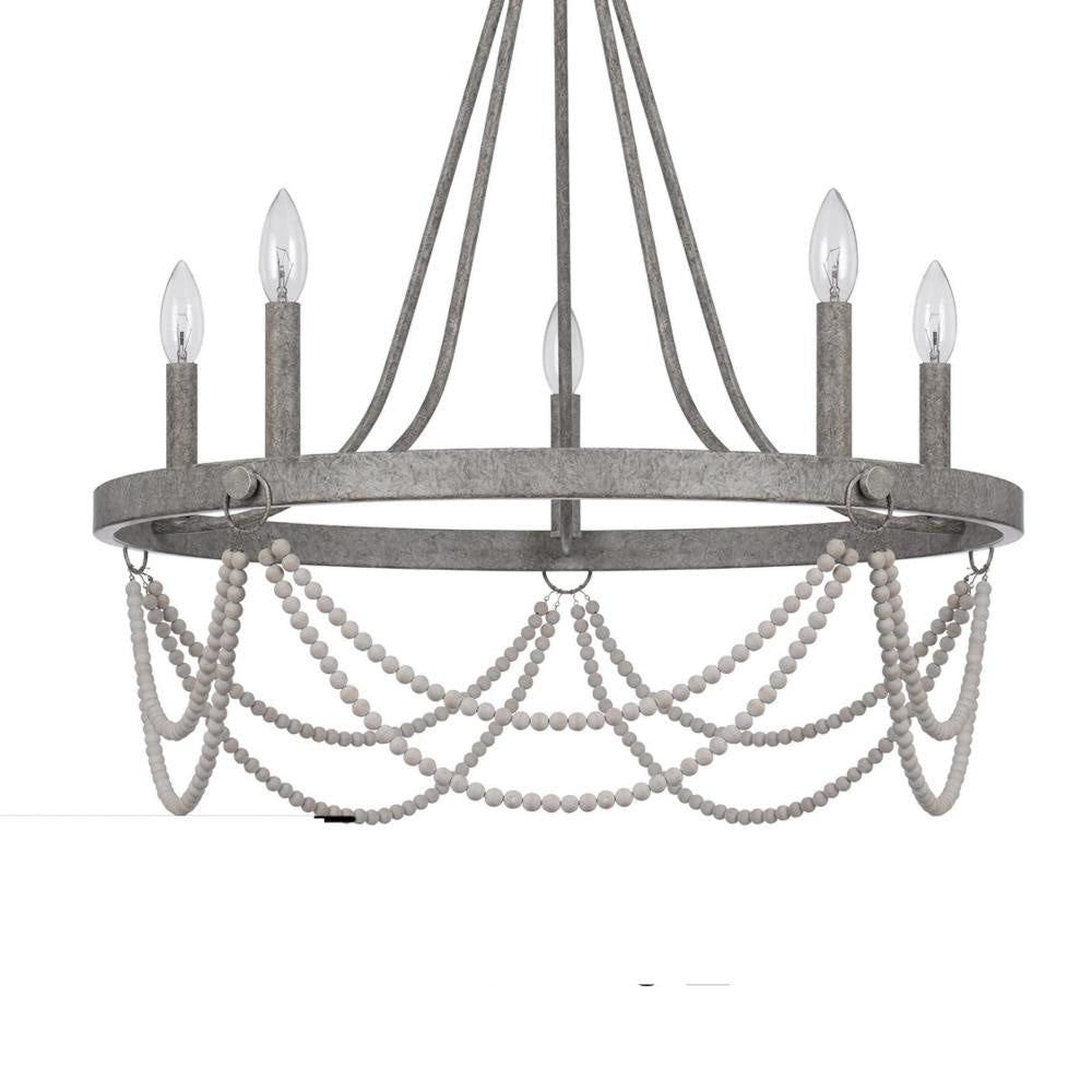 Lony 26 Inch Chandelier with White Beaded Candelabra Design Metal BM324010