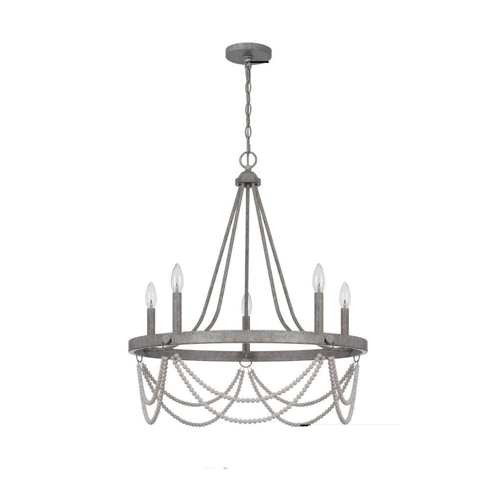Lony 26 Inch Chandelier with White Beaded Candelabra Design, Metal
