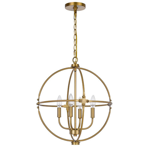 Shefy 18 Inch Chandelier, Locked Ring Candelabra Design, Brass Metal