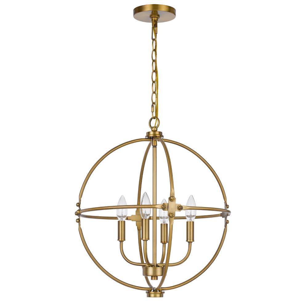 Shefy 18 Inch Chandelier, Locked Ring Candelabra Design, Brass Metal
