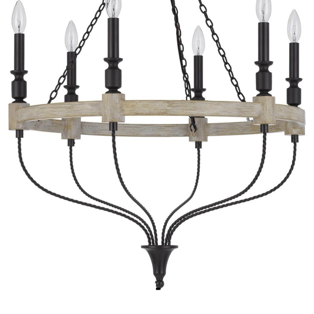 Omy 26 Inch Chandelier Distressed Wood Wheel Candelabra Design Black BM324012