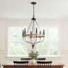 Omy 26 Inch Chandelier, Distressed Wood Wheel Candelabra Design, Black