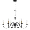 Rino 36 Inch Chandelier, Brass Candelabra Sleeve Accents, Black Metal