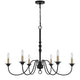 Rino 36 Inch Chandelier, Brass Candelabra Sleeve Accents, Black Metal