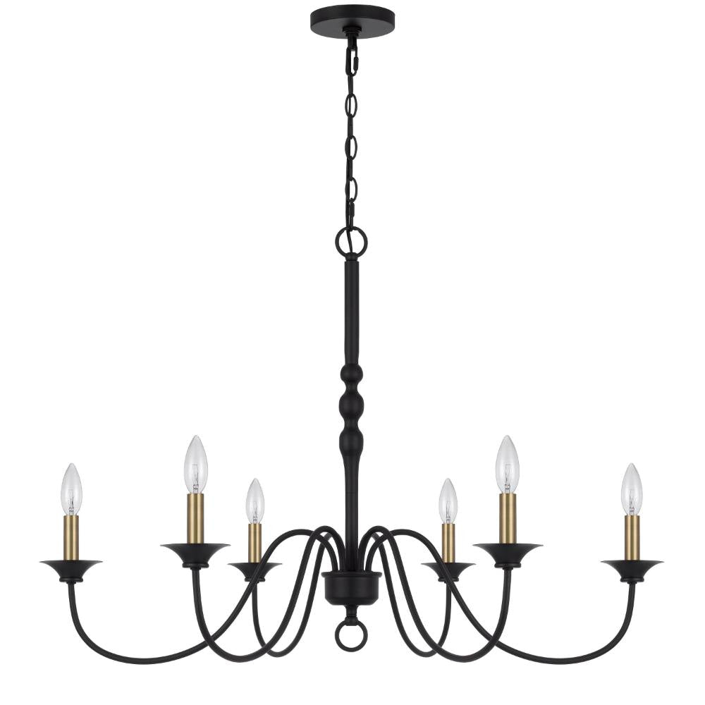 Rino 36 Inch Chandelier Brass Candelabra Sleeve Accents Black Metal BM324013