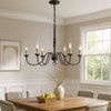 Rino 36 Inch Chandelier, Brass Candelabra Sleeve Accents, Black Metal