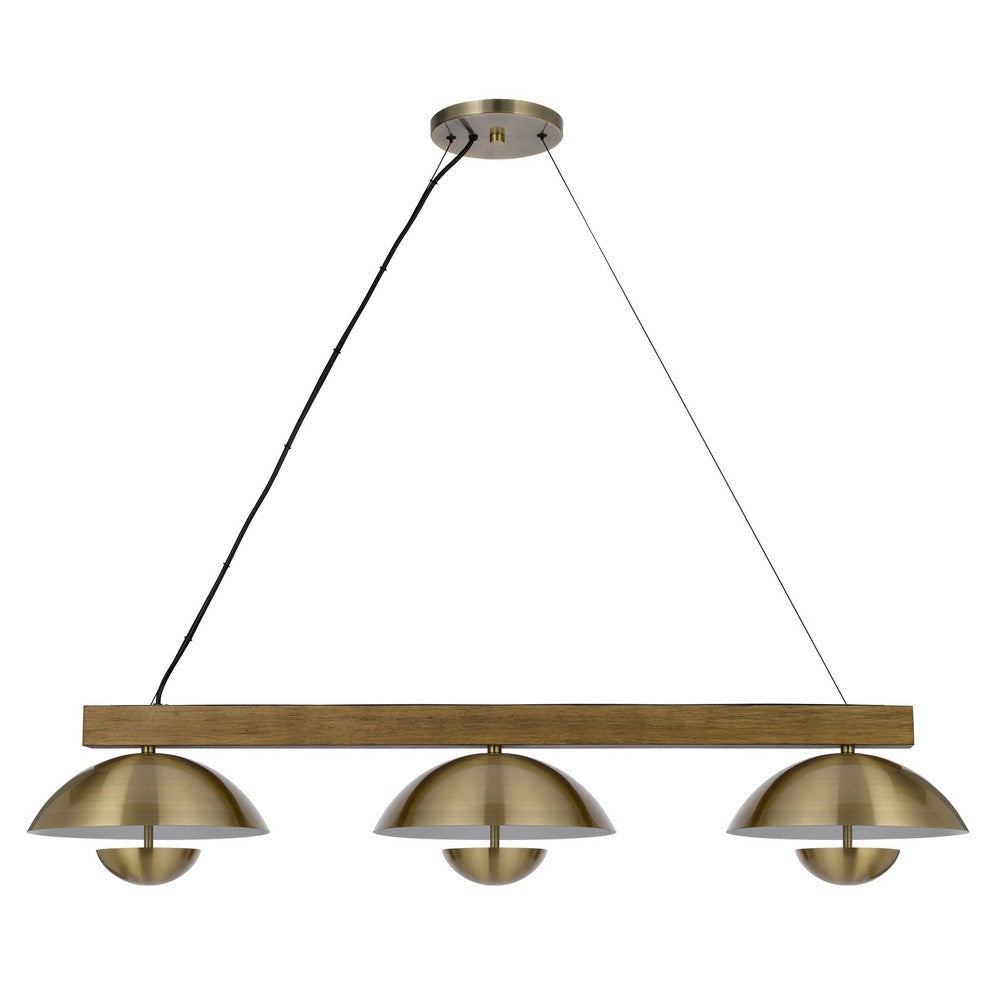 Sete 47 Inch Island Chandelier w LED Rustic Brass Dome Shade Wood BM324018