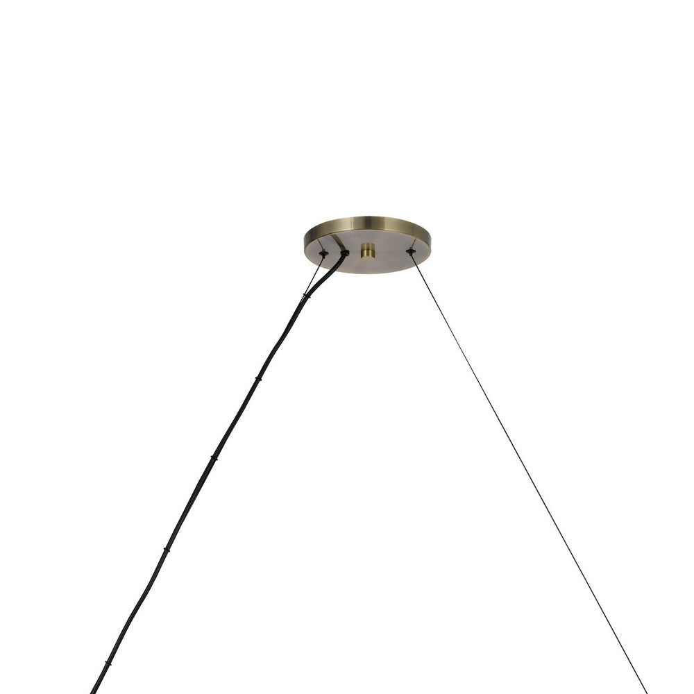 Sete 47 Inch Island Chandelier w LED Rustic Brass Dome Shade Wood BM324018