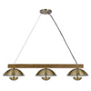 Sete 47 Inch Island Chandelier w LED, Rustic Brass Dome Shade, Wood