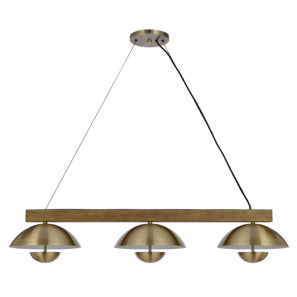 Sete 47 Inch Island Chandelier w LED, Rustic Brass Dome Shade, Wood