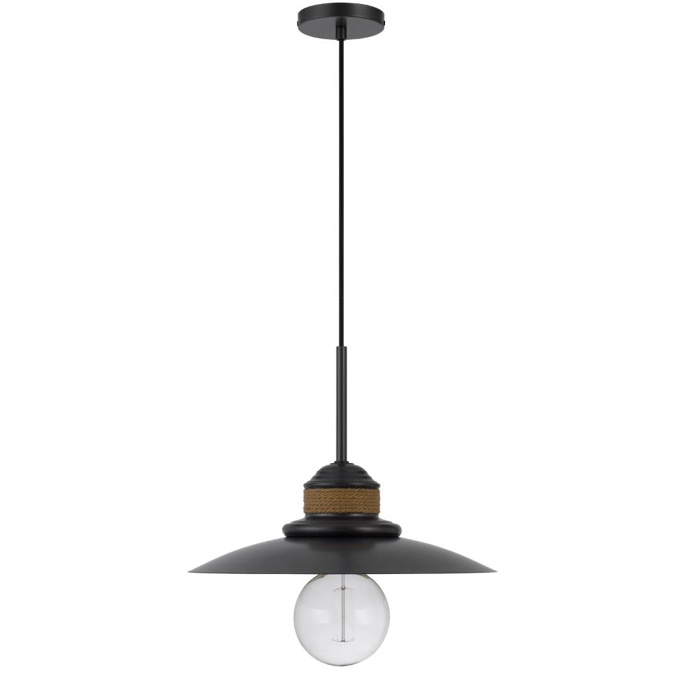 Oly 16 Inch Pendant Light w Burlap Rope Design Dark Gray BM324019