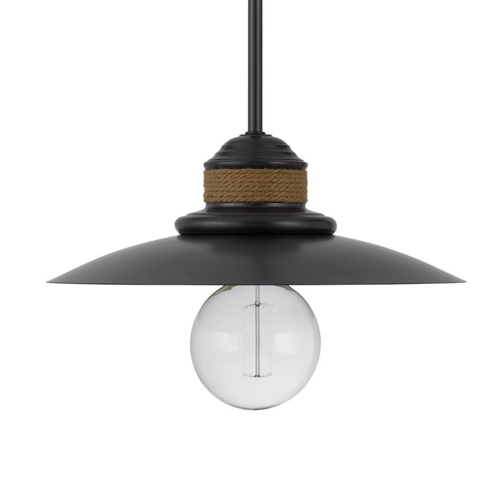 Oly 16 Inch Pendant Light w Burlap Rope Design Dark Gray BM324019