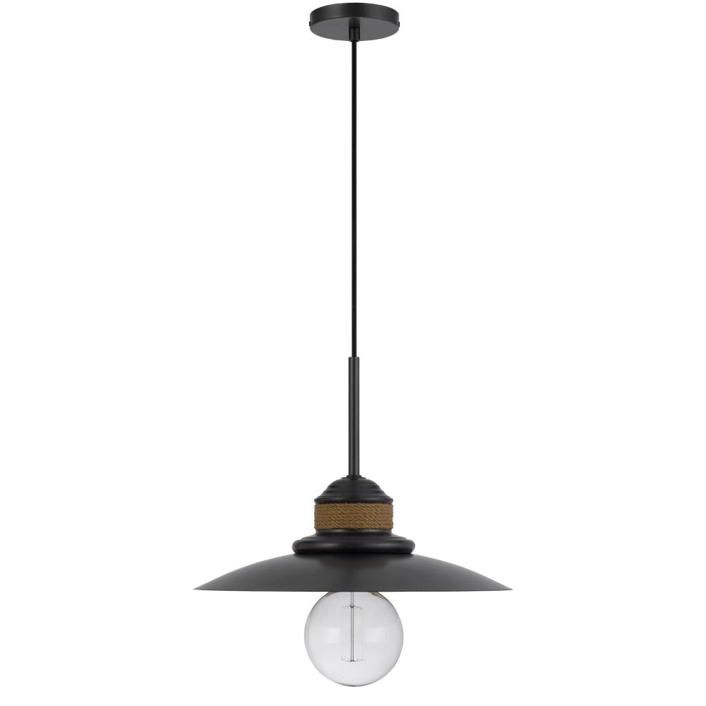 Oly 16 Inch Pendant Light w Burlap Rope Design, Dark Gray