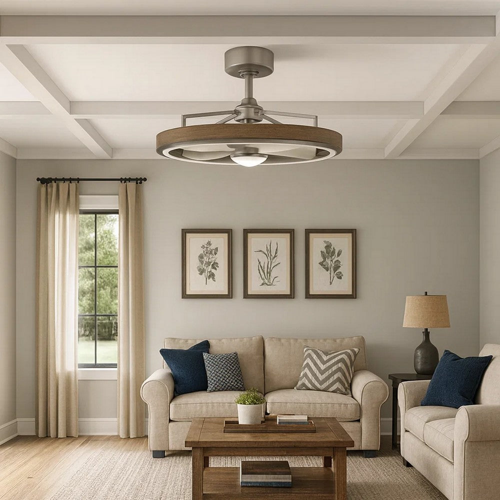 Royo Ceiling Fan Light, 27 Inch 6 Speed, LED, Brown Chrome Steel