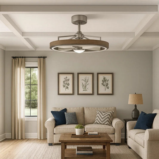 Royo Ceiling Fan Light, 27 Inch 6 Speed, LED, Brown Chrome Steel