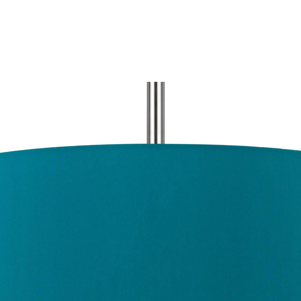 Sia Pendant Light Fixture w Blue Hardback Drum Shade 24 Inch Chrome