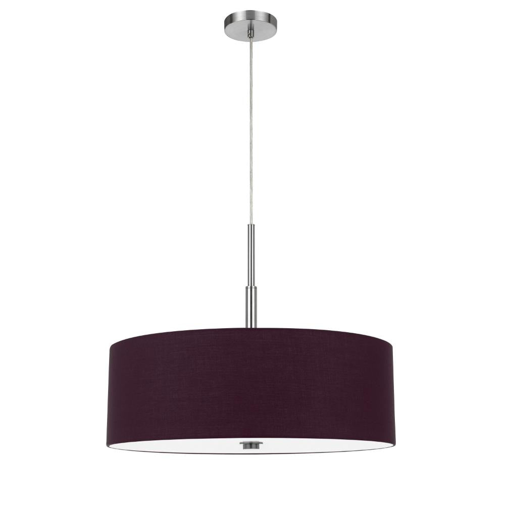 Sia Pendant Light Fixture w Plum Hardback Drum Shade 24 Inch Chrome