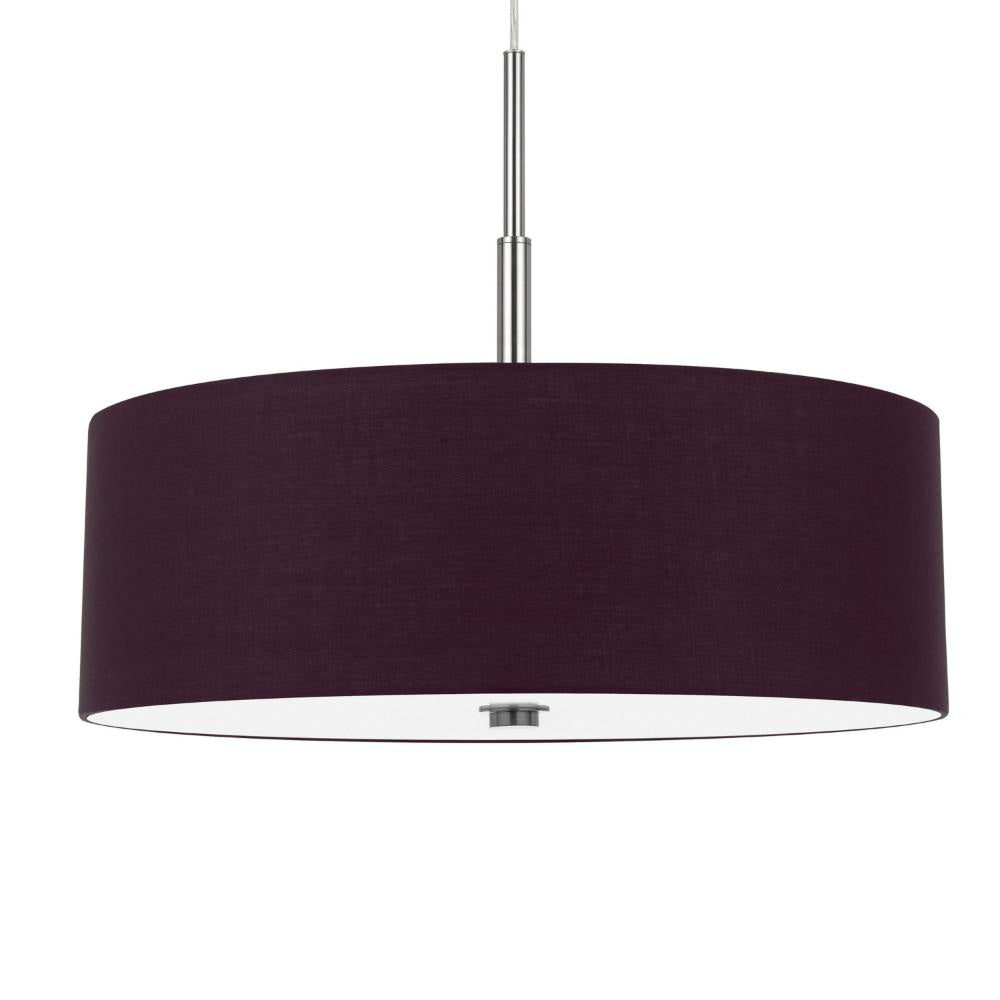 Sia Pendant Light Fixture w Plum Hardback Drum Shade 24 Inch Chrome