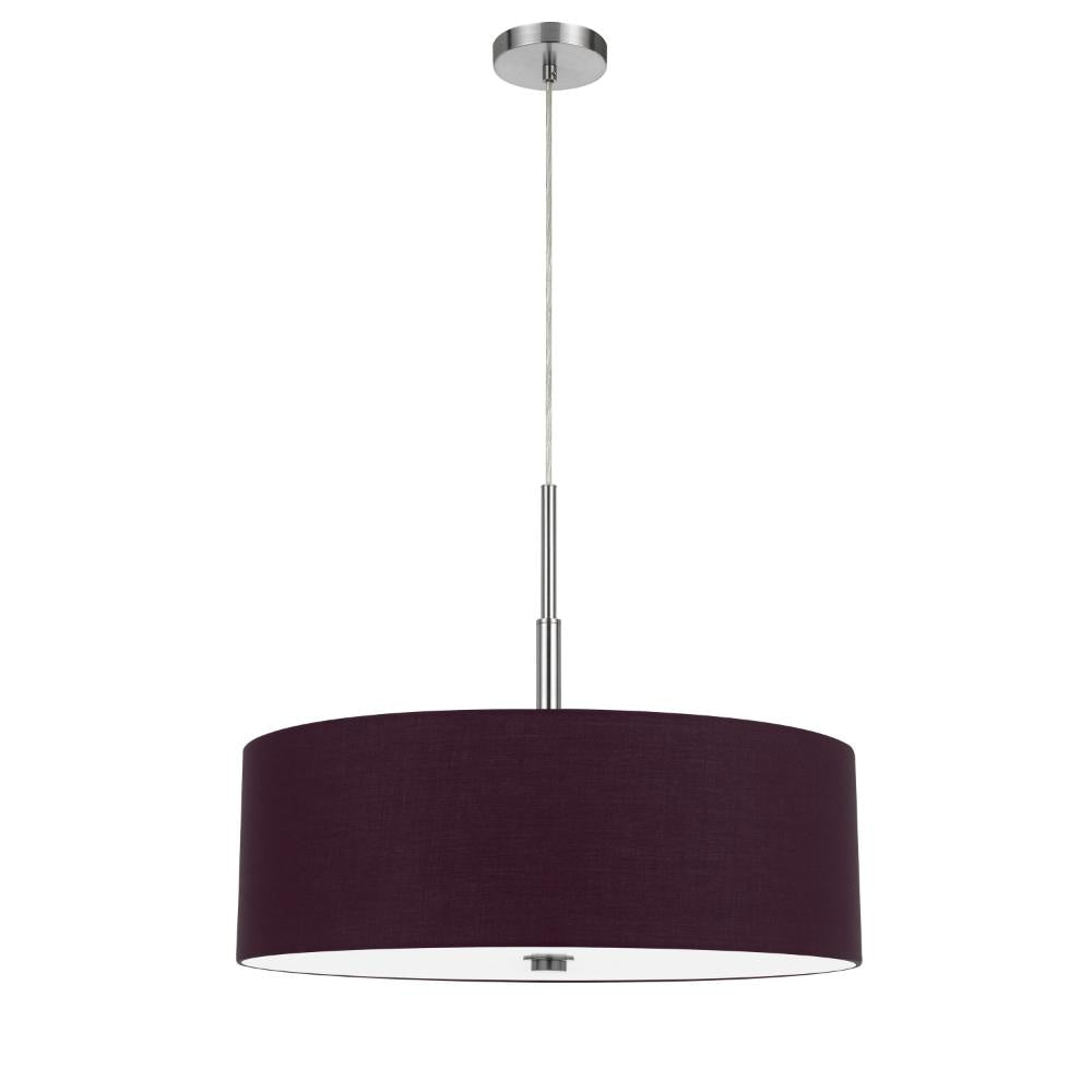 Sia Pendant Light Fixture w Plum Hardback Drum Shade, 24 Inch Chrome