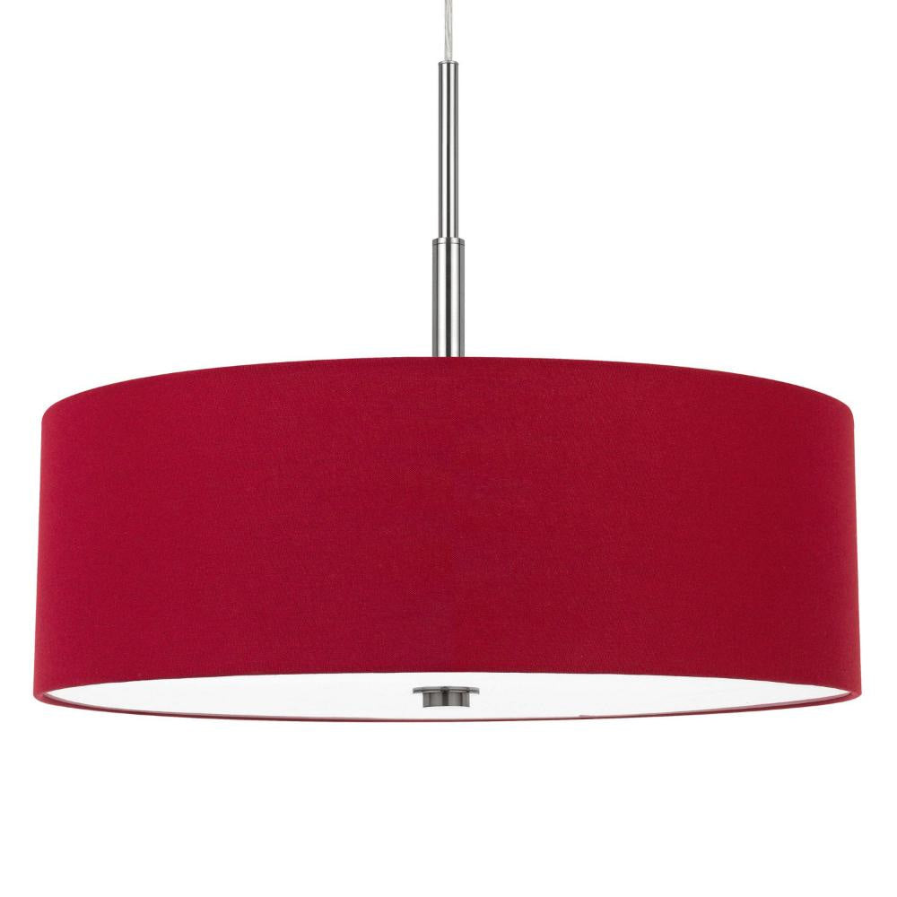 Sia Pendant Light Fixture w Red Hardback Drum Shade 24 Inch Chrome