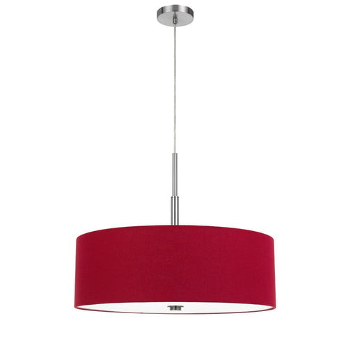 Sia Pendant Light Fixture w Red Hardback Drum Shade, 24 Inch Chrome
