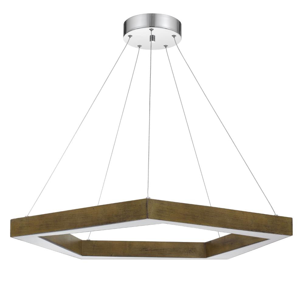 Zemy Pendant Light Fixture w LED Lights Angled Wood 30 Inch Brown BM324027