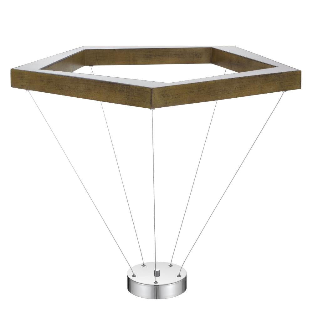 Zemy Pendant Light Fixture w LED Lights Angled Wood 30 Inch Brown BM324027