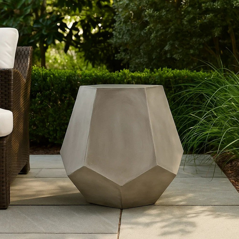 Gary Outdoor Side Accent Table, Geometric, Gray Faux Concrete, 21 Inch