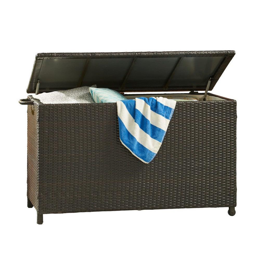 Laki Outdoor Storage Chest Brown PE Rattan Wicker Aluminum 53 Inch BM324029