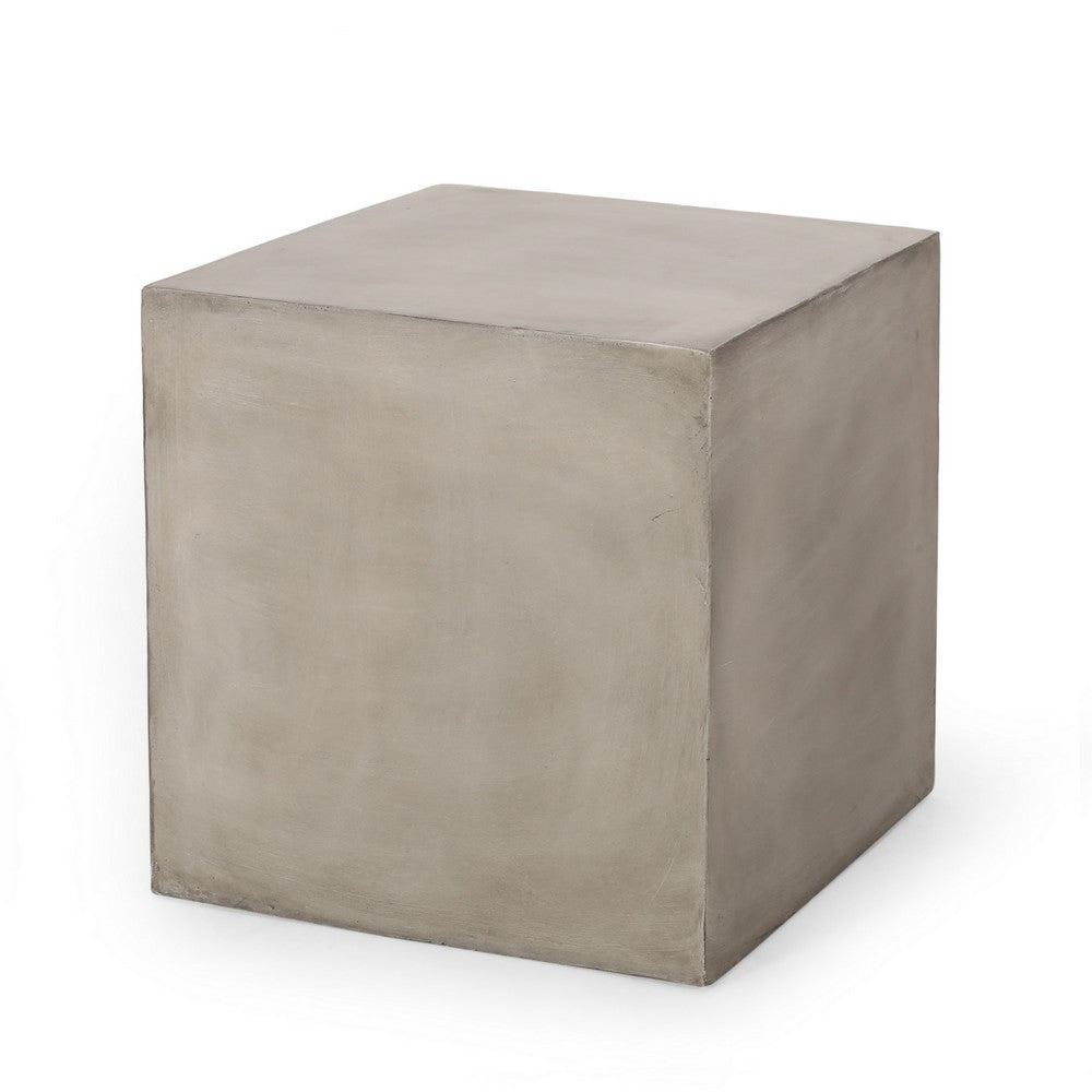 Ebec Outdoor Side Table, Modern Cube Light Gray Faux Concrete, 22 Inch