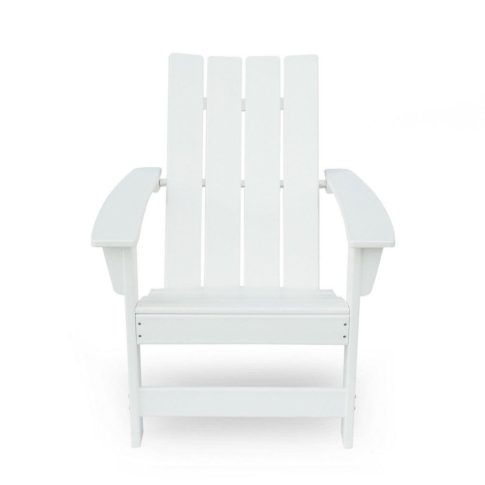 Elisa Outdoor Adirondack Chair, White Resin, Slat Panel Back and Seat